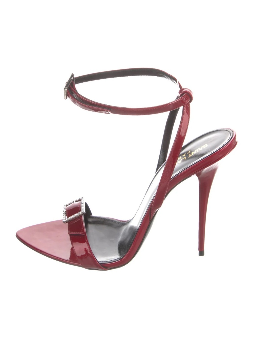Saint Laurent 
Red Patent Ankle-Strap Stiletto Sandal